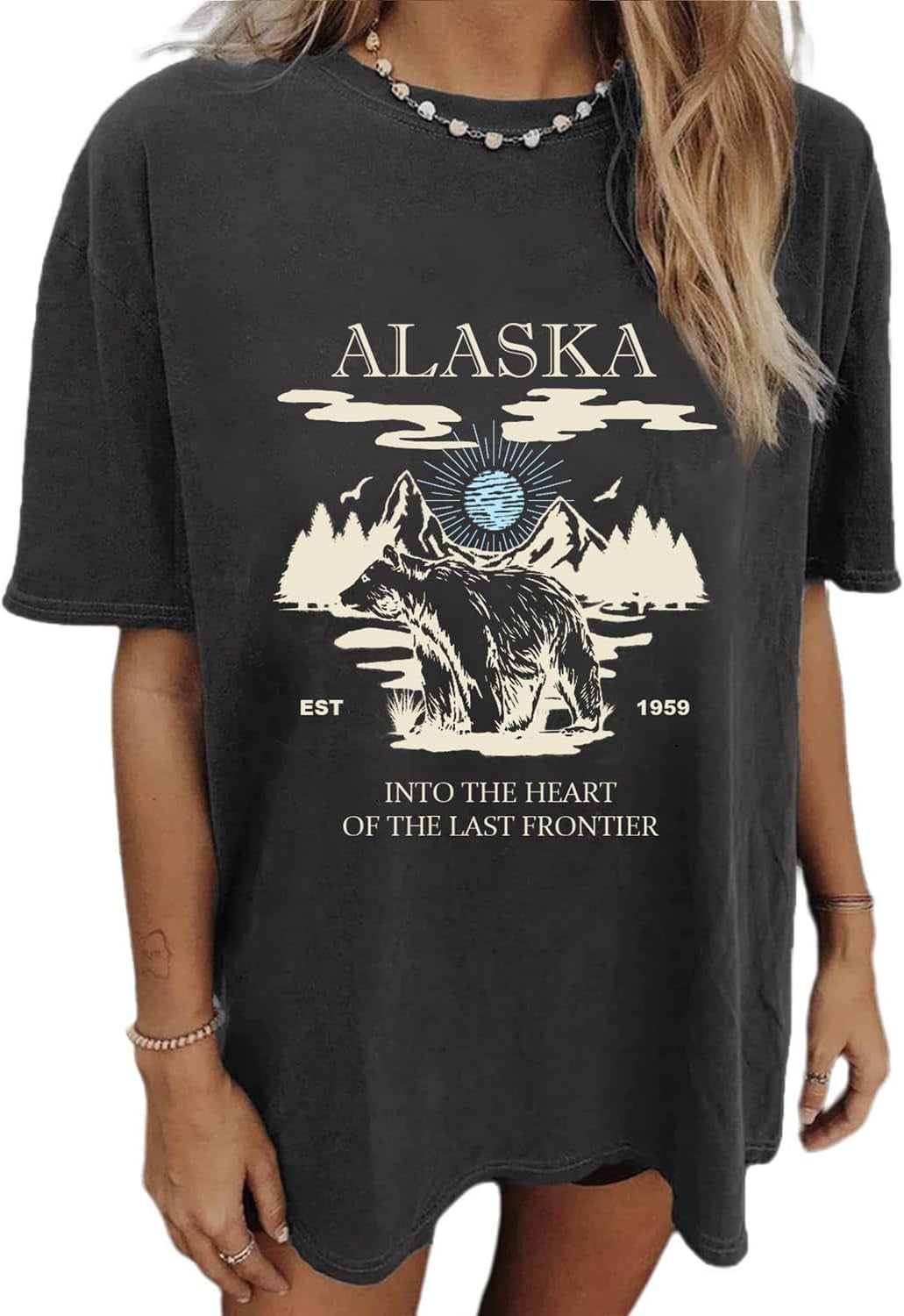 Women'S Graphic Oversized Tshirt Vintage Half Sleeve round Neck Baggy Tee Summer Casual Tunic Shirt