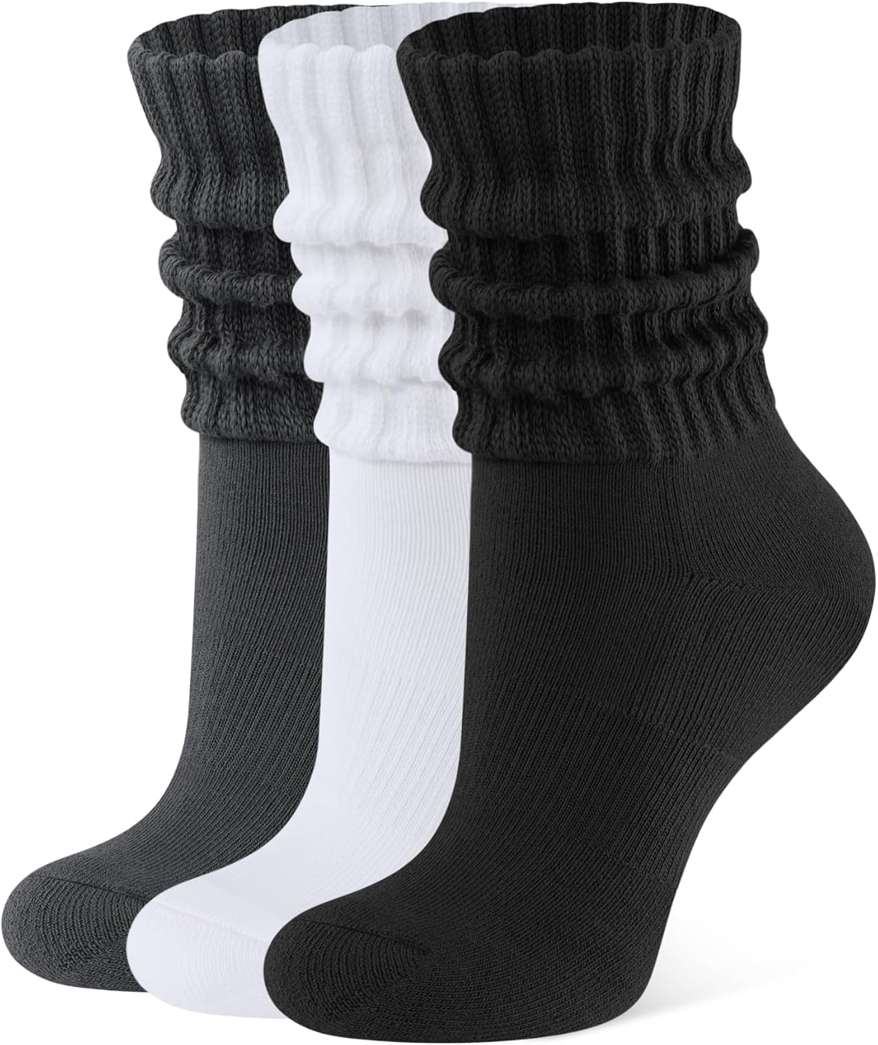 Womens Scrunch Crew Socks Retro Soft Cotton Cozy Slouchy Socks for Sneakers Boot 3 Pairs
