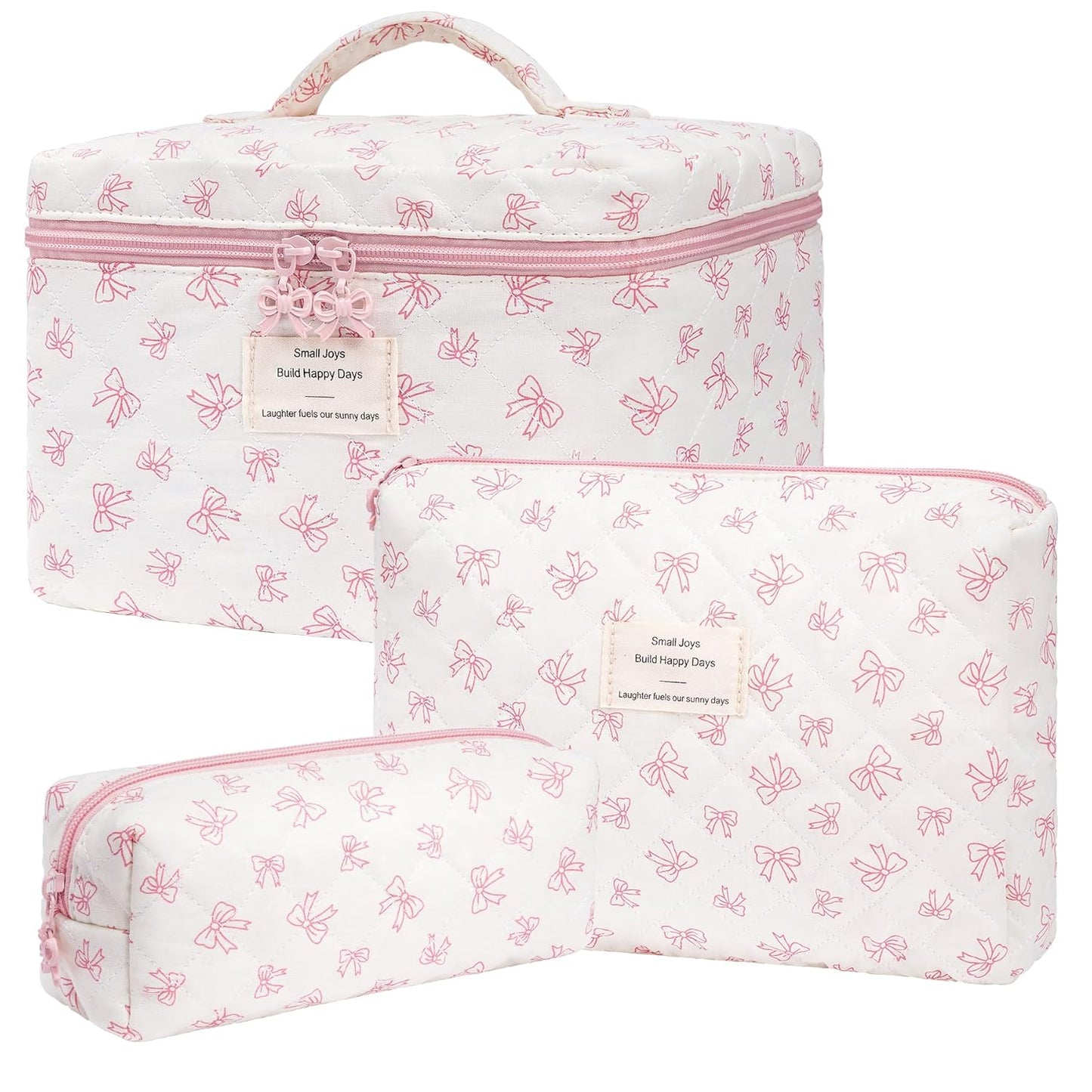 Makeup Bag,Quilted Cosmetic Bag,Large Floral Make up Bag for Women,Cotton Makeup Bag Set,Flower Travel Toiletry Bag