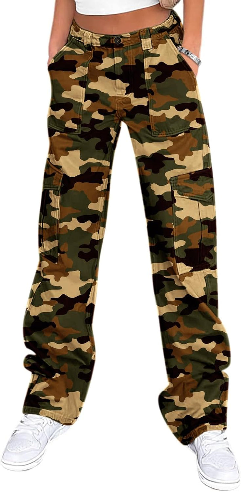 Cargo Pants for Women High Waisted Casual Pants Baggy Stretchy Wide Leg Y2K Streetwear with 6 Pockets