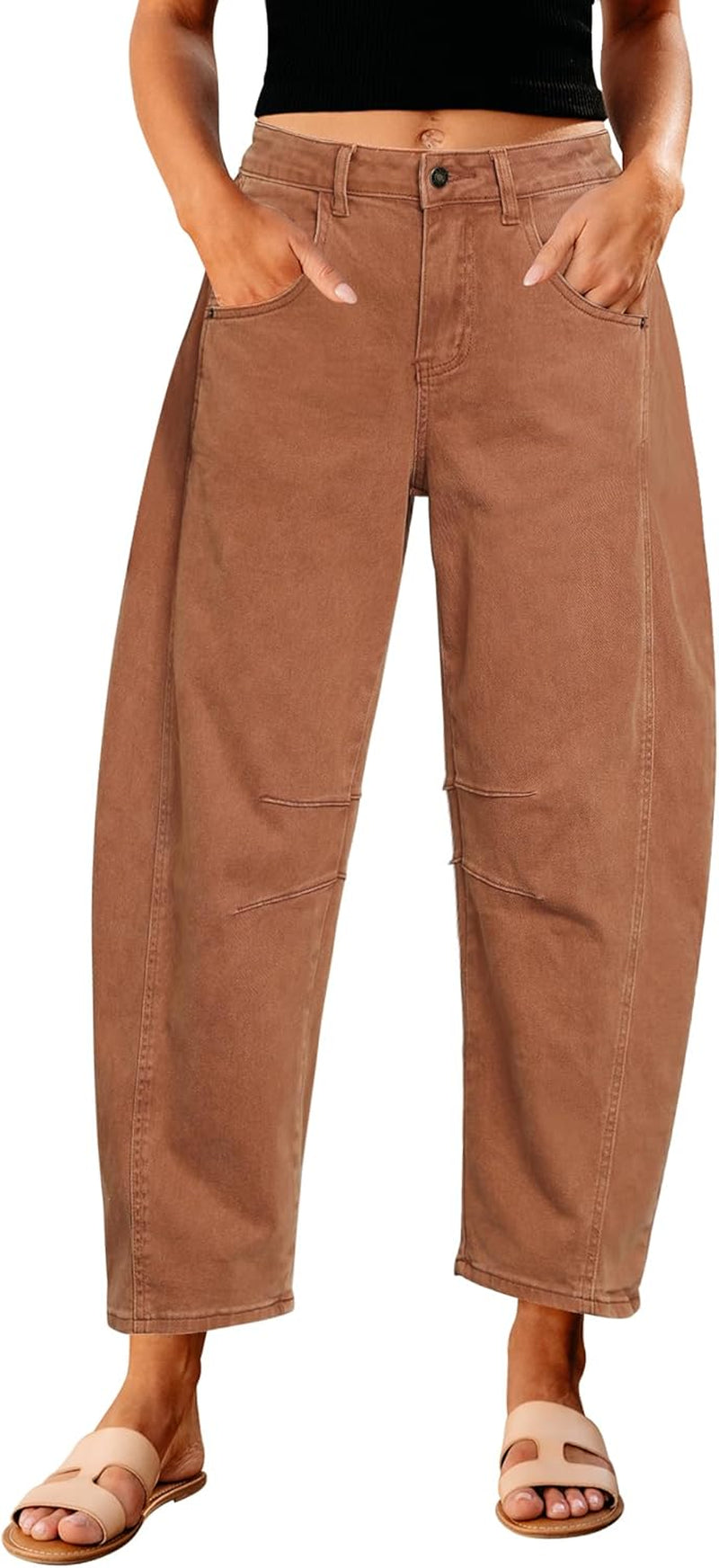 Barrel Jeans for Women Trendy High Waisted Wide Leg Baggy Cropped Relax Fit Stretch Denim Trouser Ankle Pants