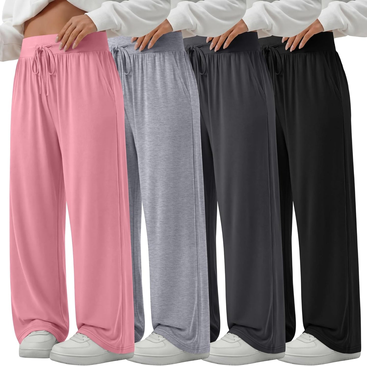 4 Pack Women'S plus Size Lounge Pants Wide Leg Yoga Pants Drawstring Baggy Sweatpants Loose Casual Workout Jogger
