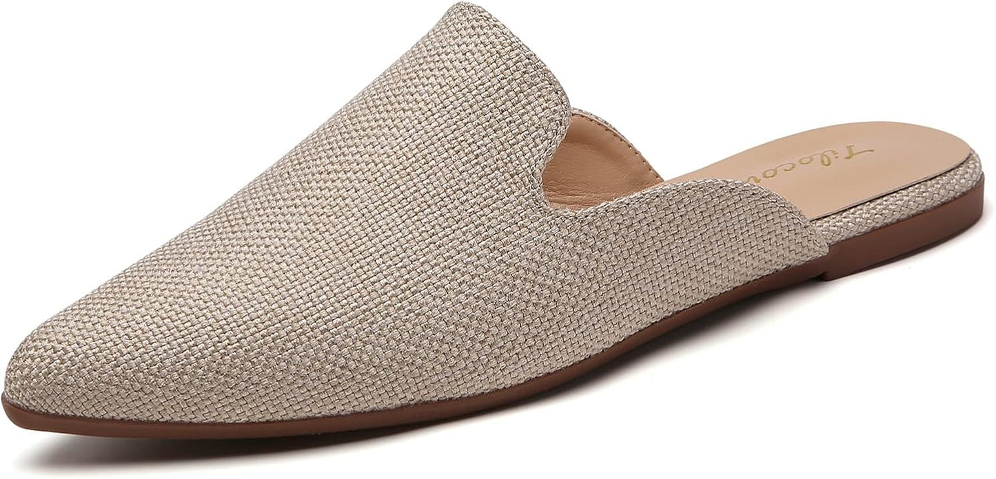 Mules for Woman Comfortable Pointed Toe Backless Loafers Flat Mule Business Casual Shoes Slides Slip On