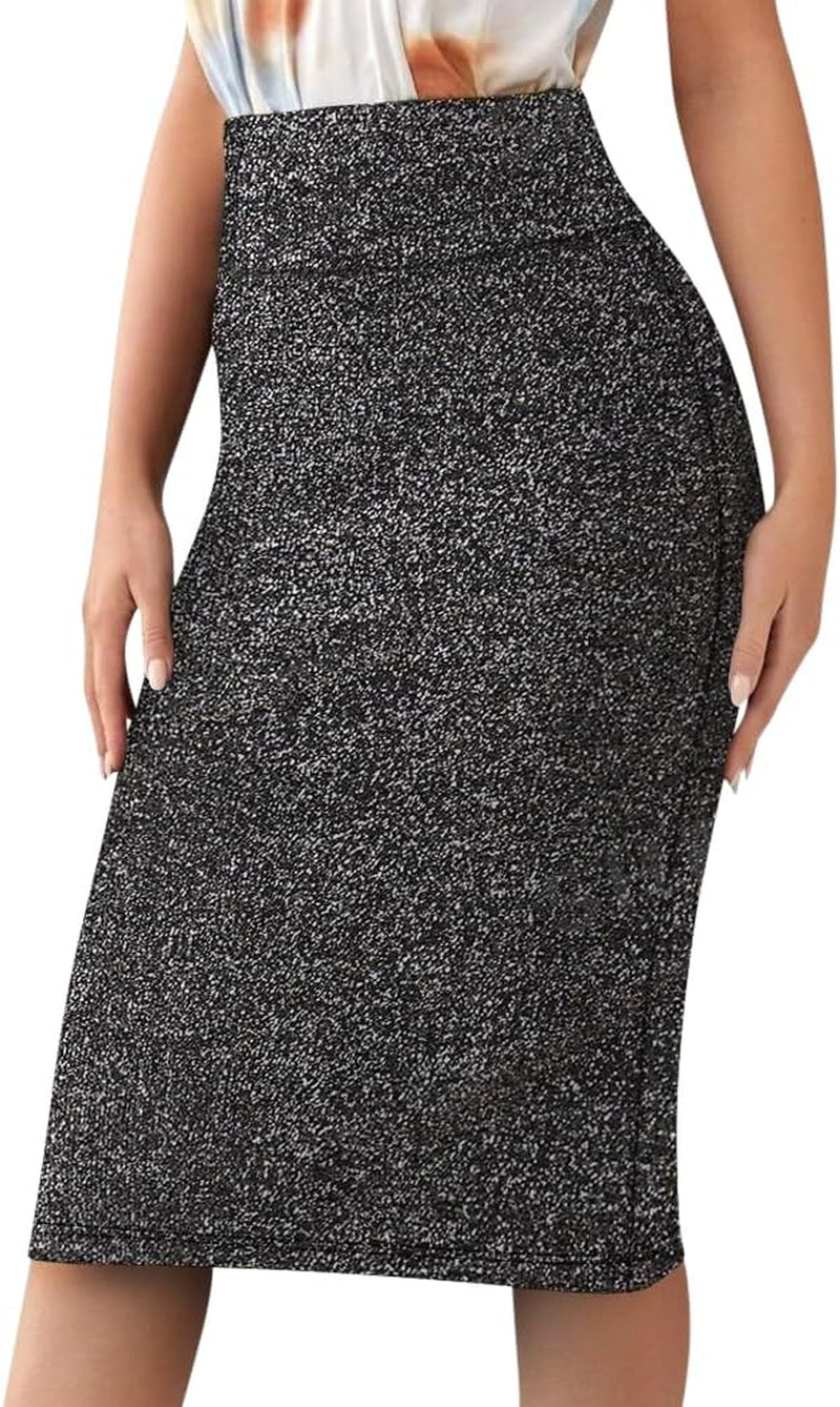 Women’S Basic Stretch Pencil Skirt- Regular & plus Size- below Knee Office Midi Bodycon Nylon Skirt Made in USA
