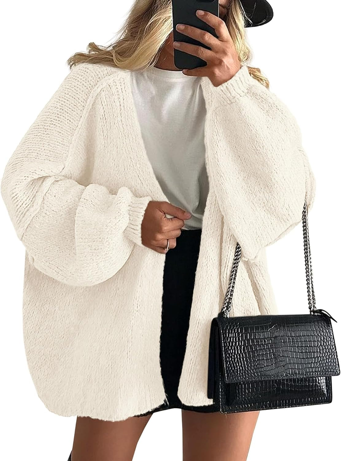 Womens Oversized Cardigan Sweaters 2026 Fall Long Lantern Sleeve Knit Open Front Lightweight Sweater