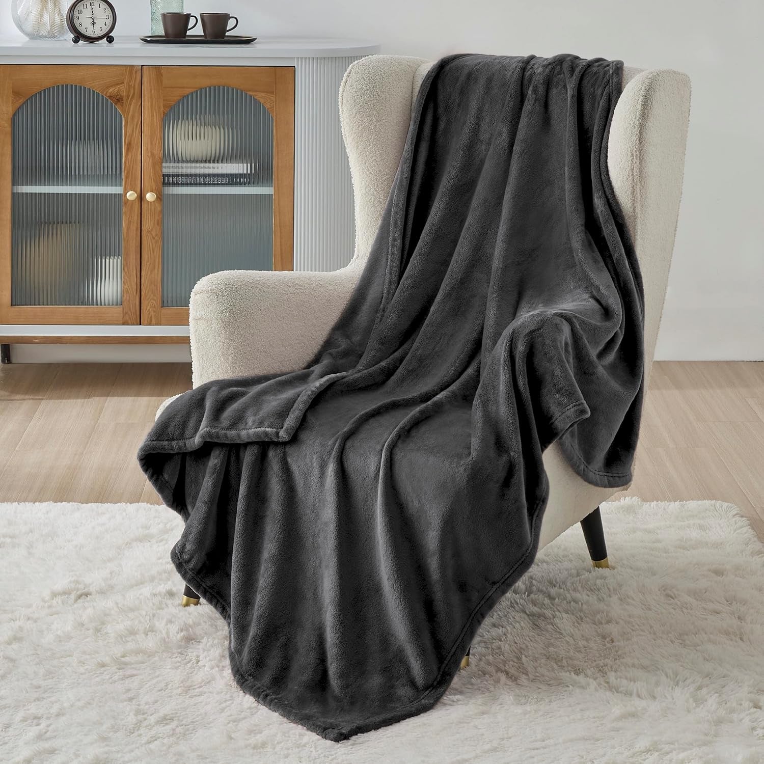 Gentlesoft Fleece Blankets Queen Size Dark Grey - Bed Blanket Soft Lightweight Plush Fuzzy Cozy Luxury Microfiber, 90X90 Inches