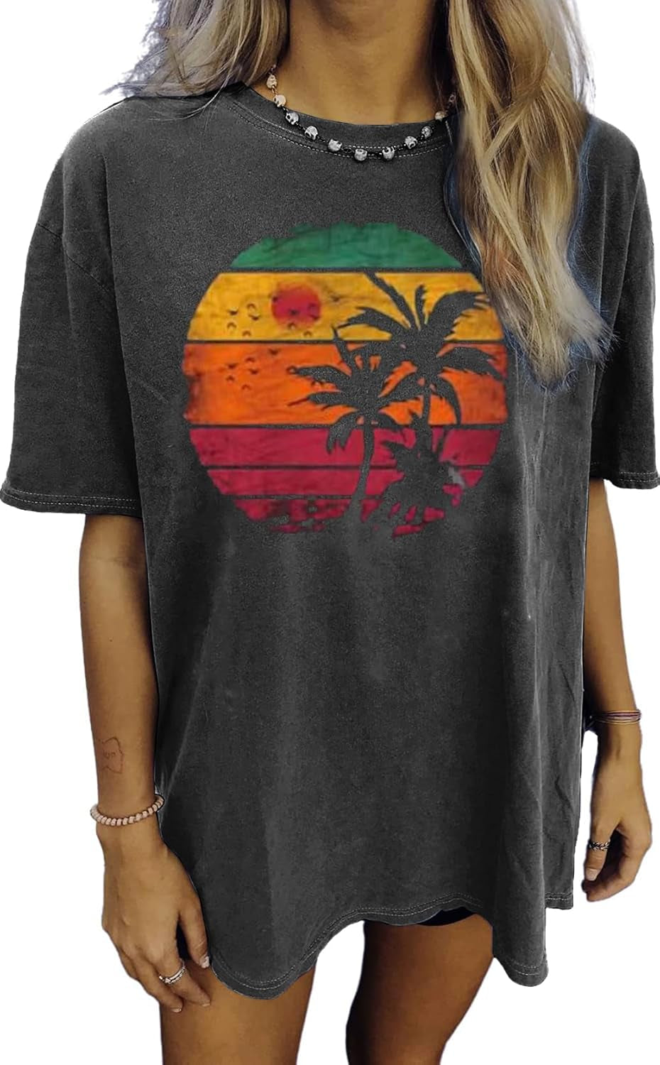 Oversized Tshirts for Women Wildflower Graphic Tees Hiking Crewneck Short Sleeve Clothes Casual Loose Hawaii Tops