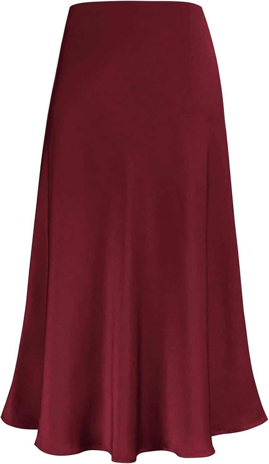 Women'S Satin High Waist Hidden Elasticized Waistband Flared Casual a Line Midi Skirt