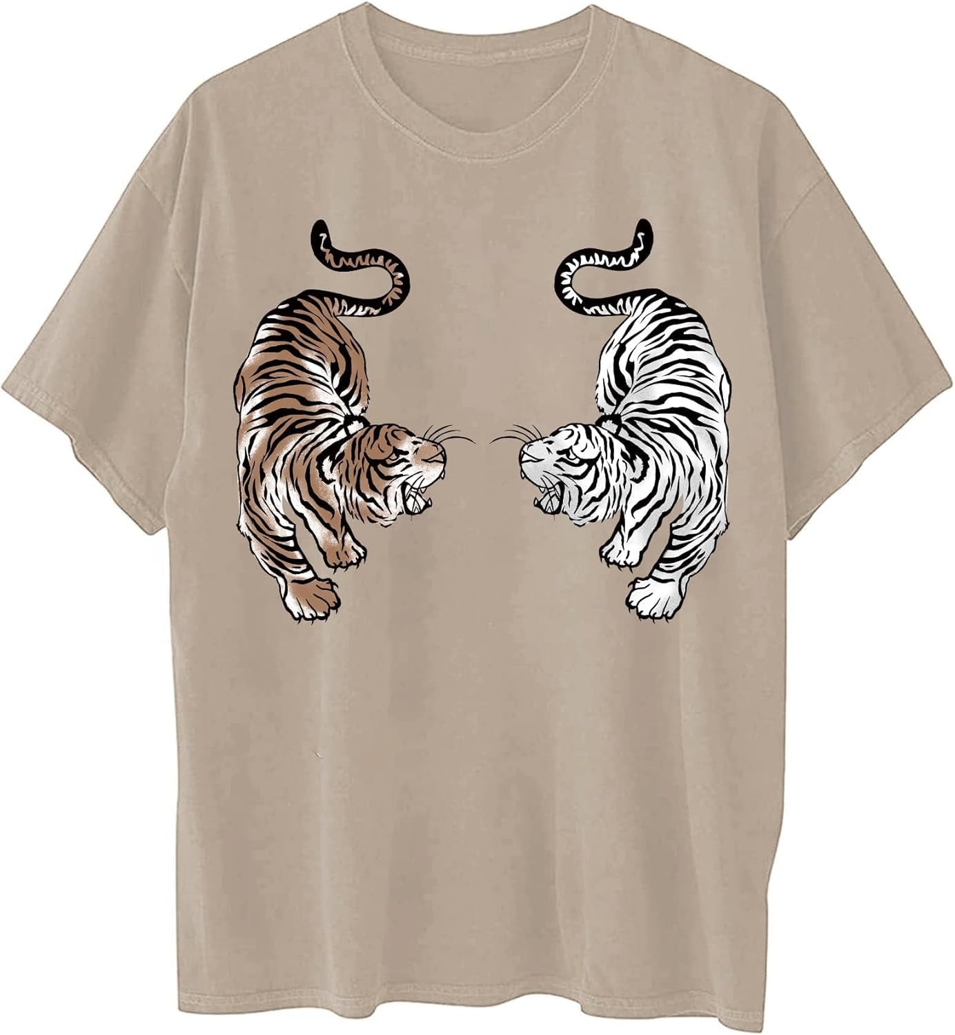 Women Tigers Graphic Oversized Tee Top Short Sleeve Loose Crewneck Summer T-Shirt