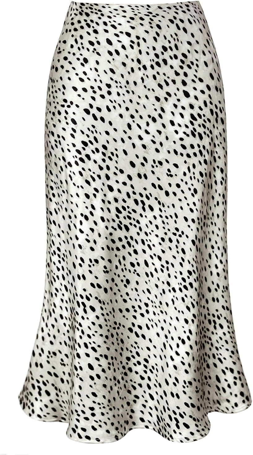 Women'S Satin High Waist Hidden Elasticized Waistband Flared Casual a Line Midi Skirt