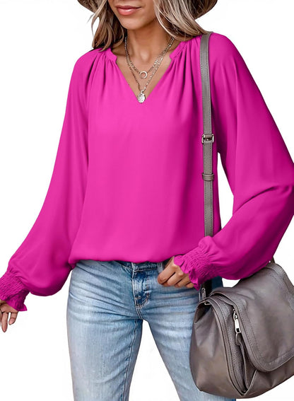 Womens Blouses Dressy Casual Flowy Boho Tops V Neck Long Sleeve Shirts