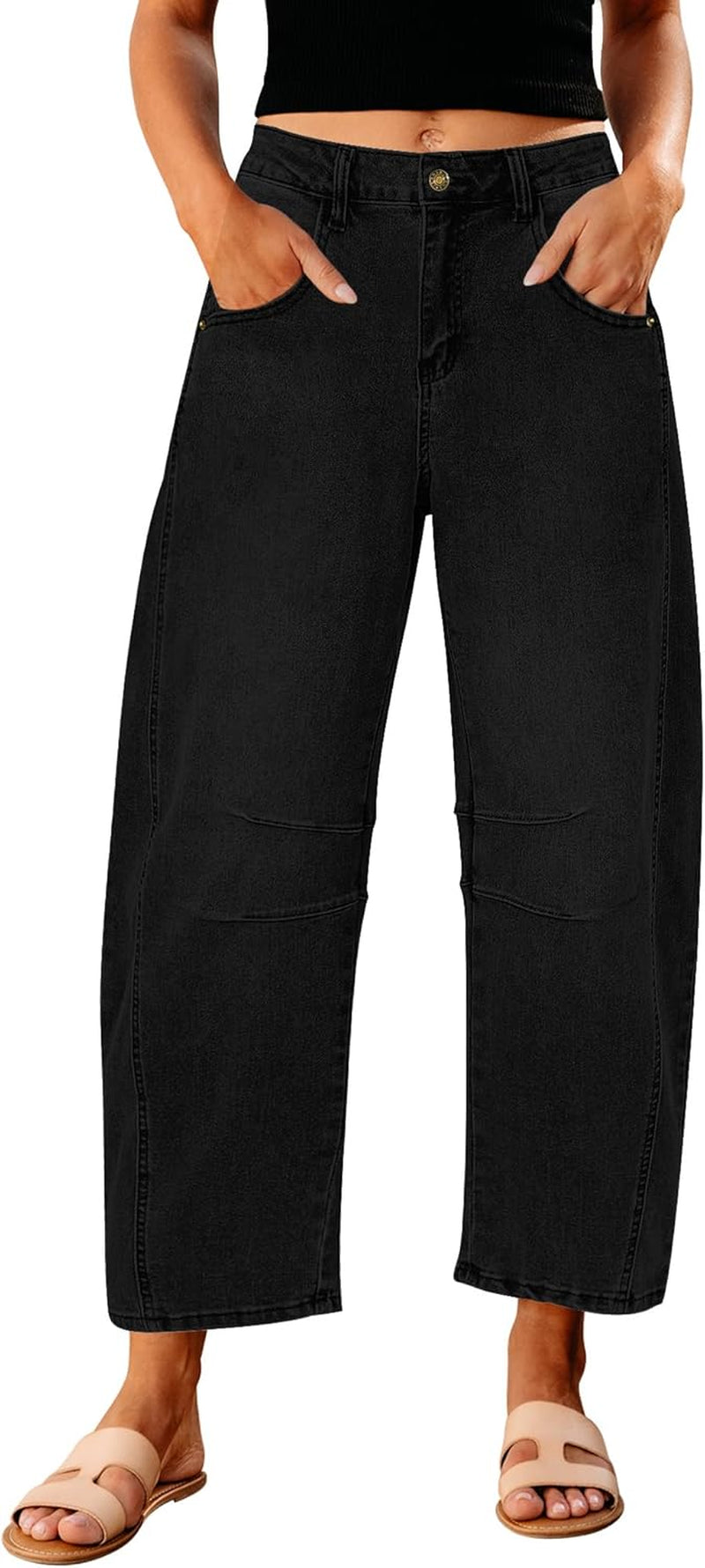 Barrel Jeans for Women Trendy High Waisted Wide Leg Baggy Cropped Relax Fit Stretch Denim Trouser Ankle Pants