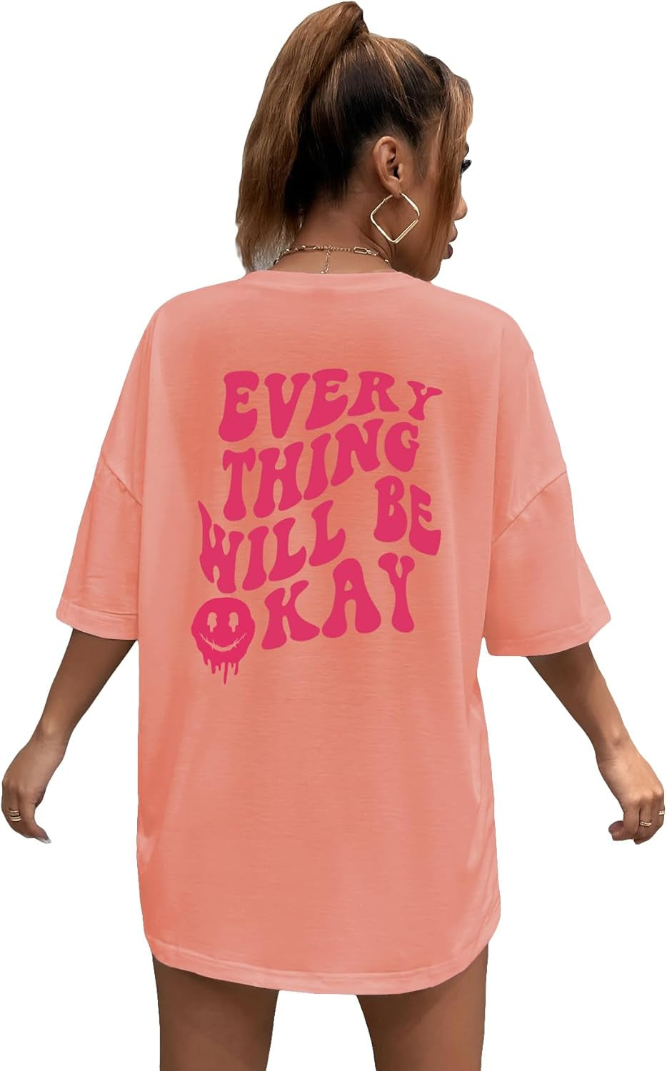 Women'S Oversized T Shirts Graphic Tees Letter Print Casual Trendy Summer Loose Tops