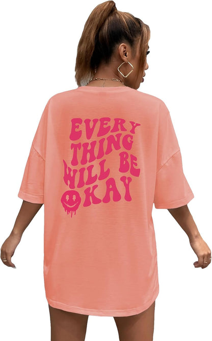 Women'S Oversized T Shirts Graphic Tees Letter Print Casual Trendy Summer Loose Tops