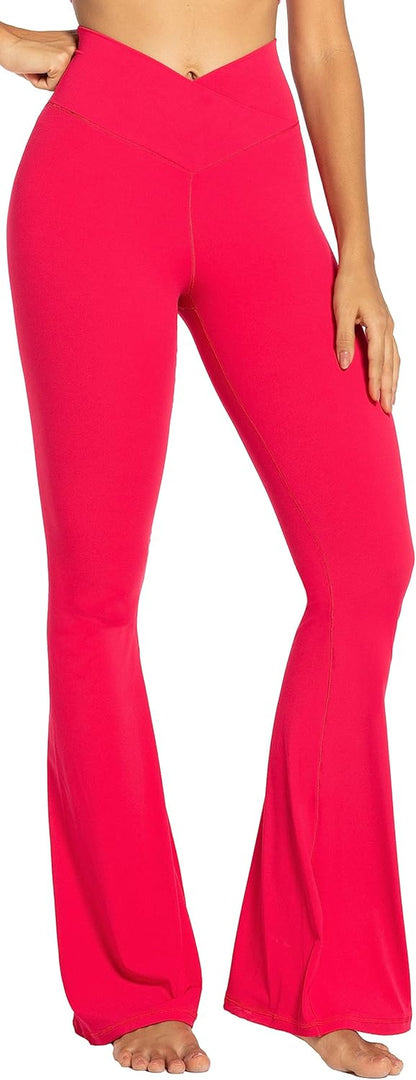 Flare Leggings, Crossover Yoga Pants with Tummy Control, High-Waisted and Wide Leg