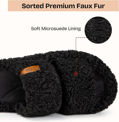 Womens Fuzzy Open-Toe Slippers Soft Comfy Memory Foam Indoor House Shoes