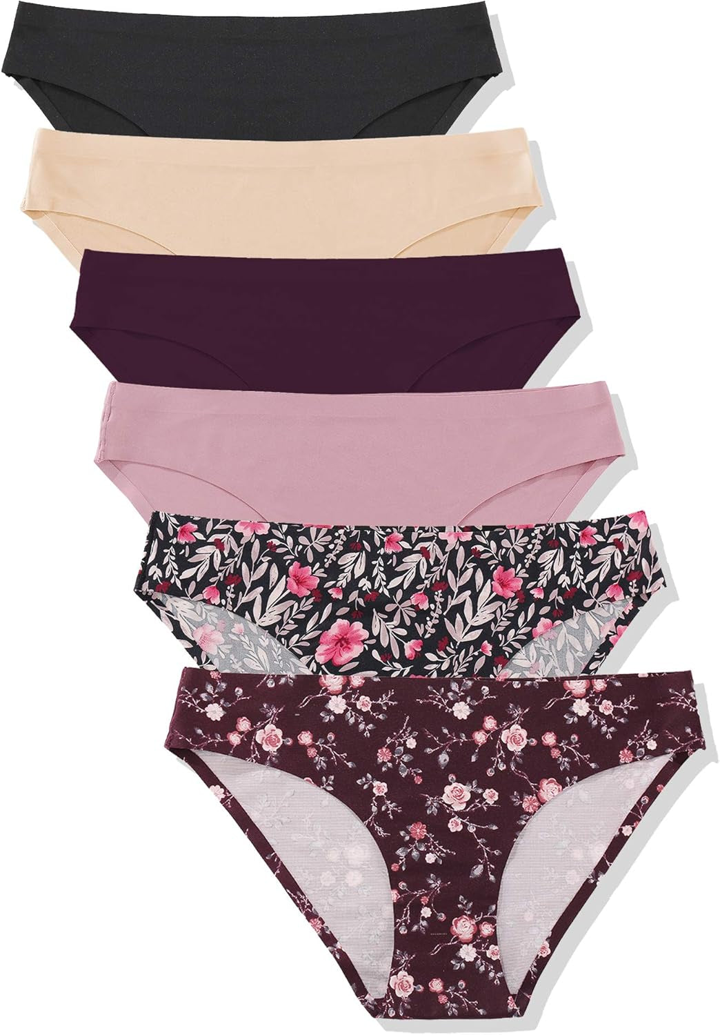 6 Pack Women’S Seamless Hipster Underwear No Show Panties Invisibles Briefs Soft Stretch Bikini Underwears XS-XL