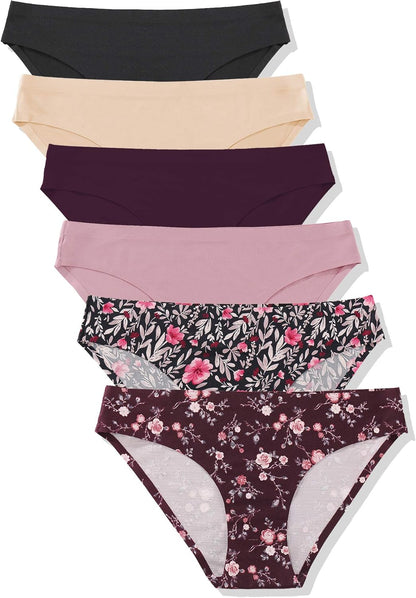 6 Pack Women’S Seamless Hipster Underwear No Show Panties Invisibles Briefs Soft Stretch Bikini Underwears XS-XL