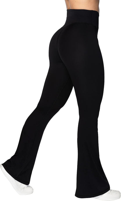Flare Leggings, Crossover Yoga Pants with Tummy Control, High-Waisted and Wide Leg