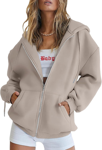 Womens Zip up Hoodies Oversized Sweatshirts Fall Fashion Spring Outfits Casual Jackets 2026 Winter Clothes
