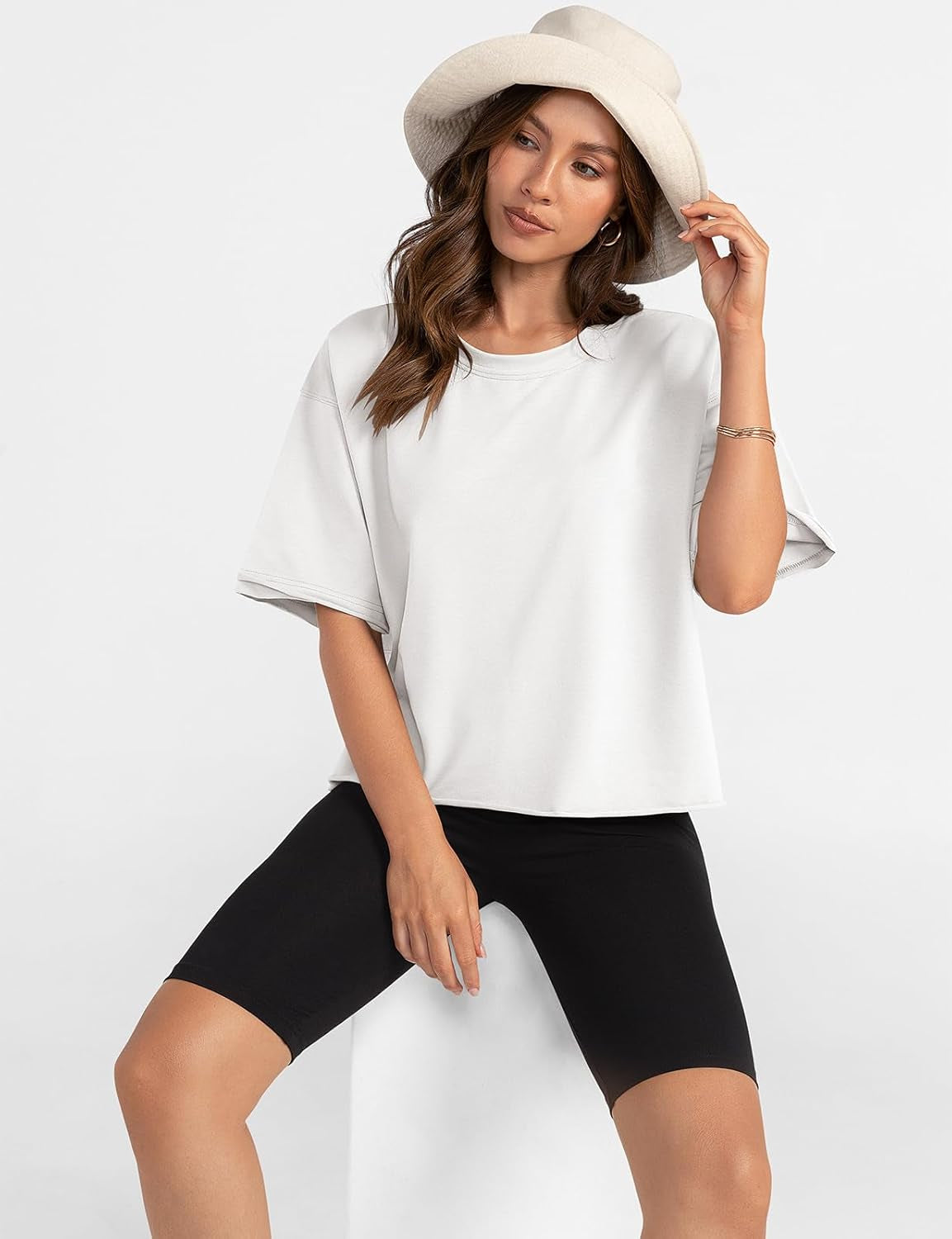 Women'S Comfy Basic Workout Gym Short Sleeve Crop Tops Casual Loose Oversized T-Shirts