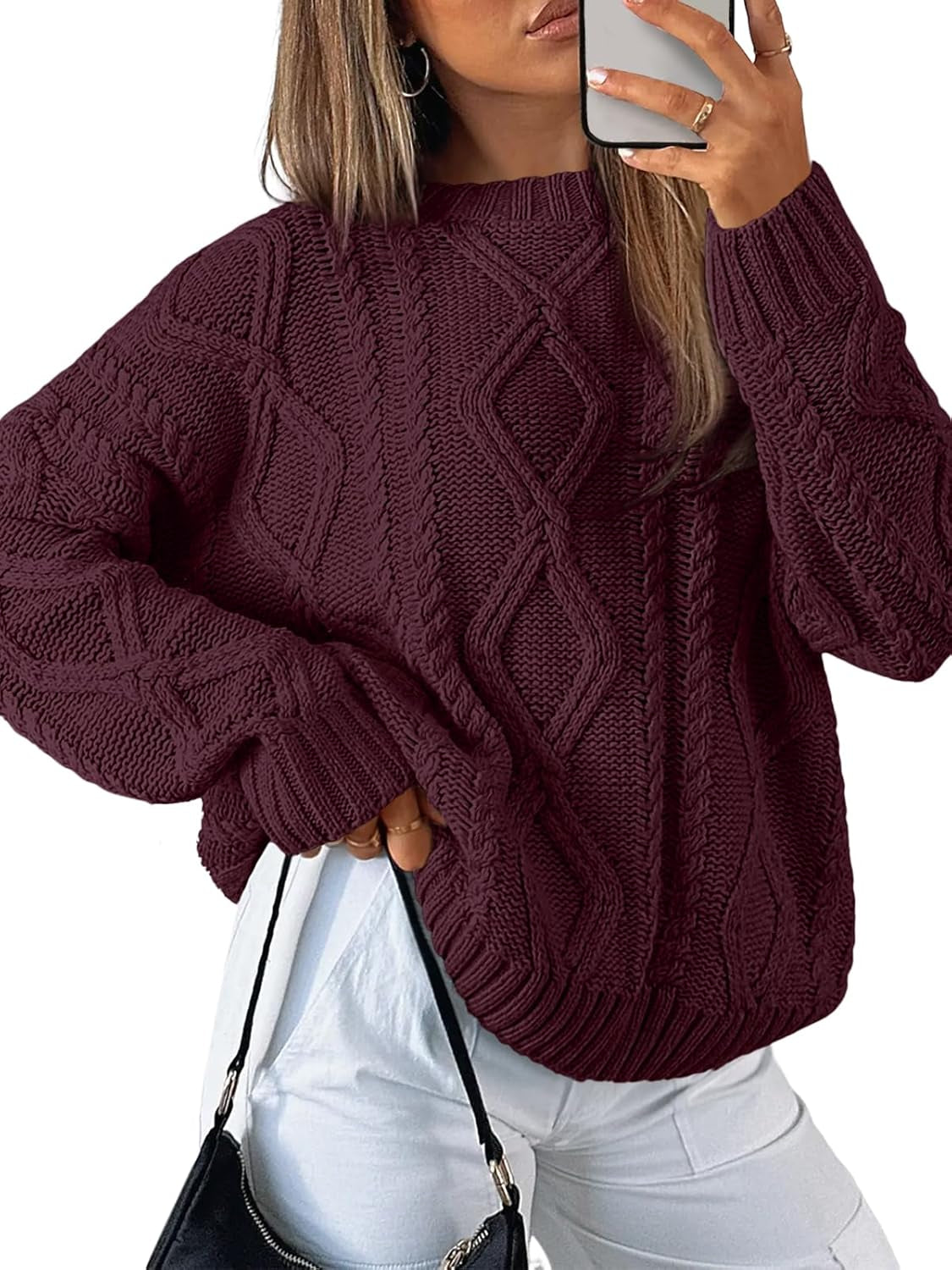 Women'S Oversized Cable Knit Crewneck Sweaters