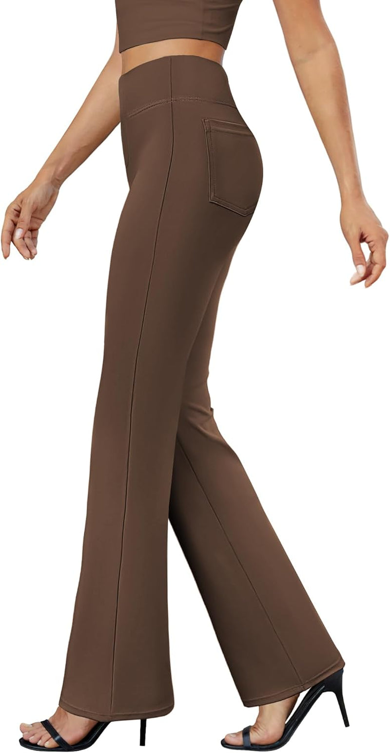 Womens Bootcut Dress Pants Business Casual Work Pants with Pockets High Waist Stretchy Trousers Pull on Office Slacks