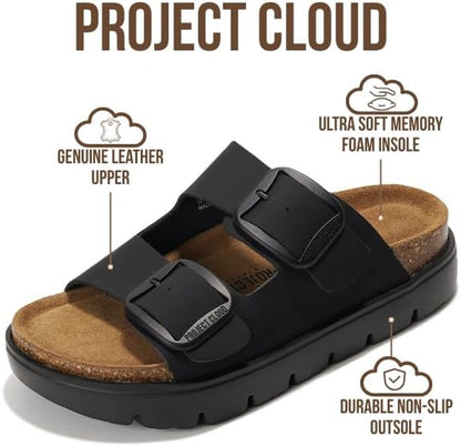 Genuine Leather Platform Sandals Women Footwear - Wedge Chunky Sandals Womens Sandals with Memory Foam Insole and Cork Footbed (GREECECHUNKY)