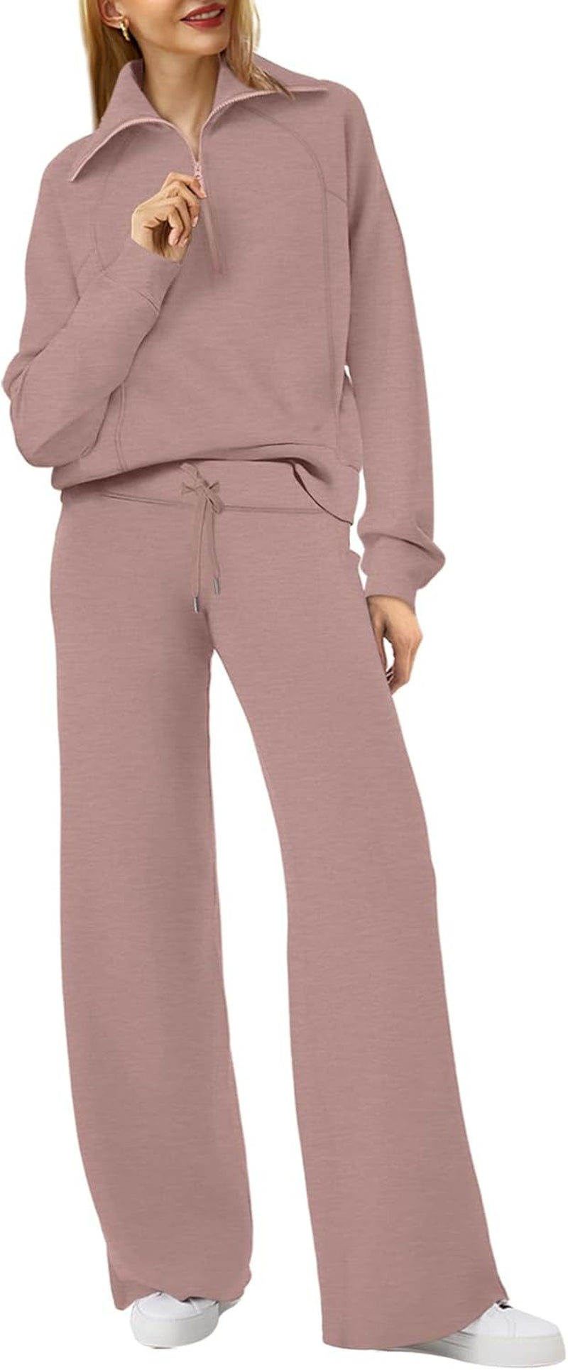 Lounge Sets for Women 2025 Half Zip Sweatshirt and Wide Leg Sweatpant 2 Piece Outfits Sweatsuit Tracksuit