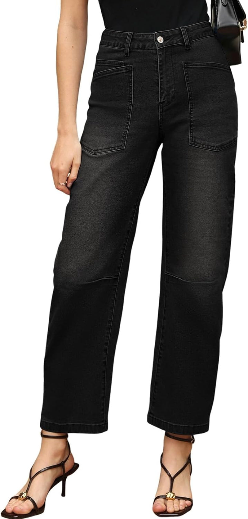 Womens Baggy Barrel Jeans High Waisted Wide Leg Boyfriend Denim Ankle Pants