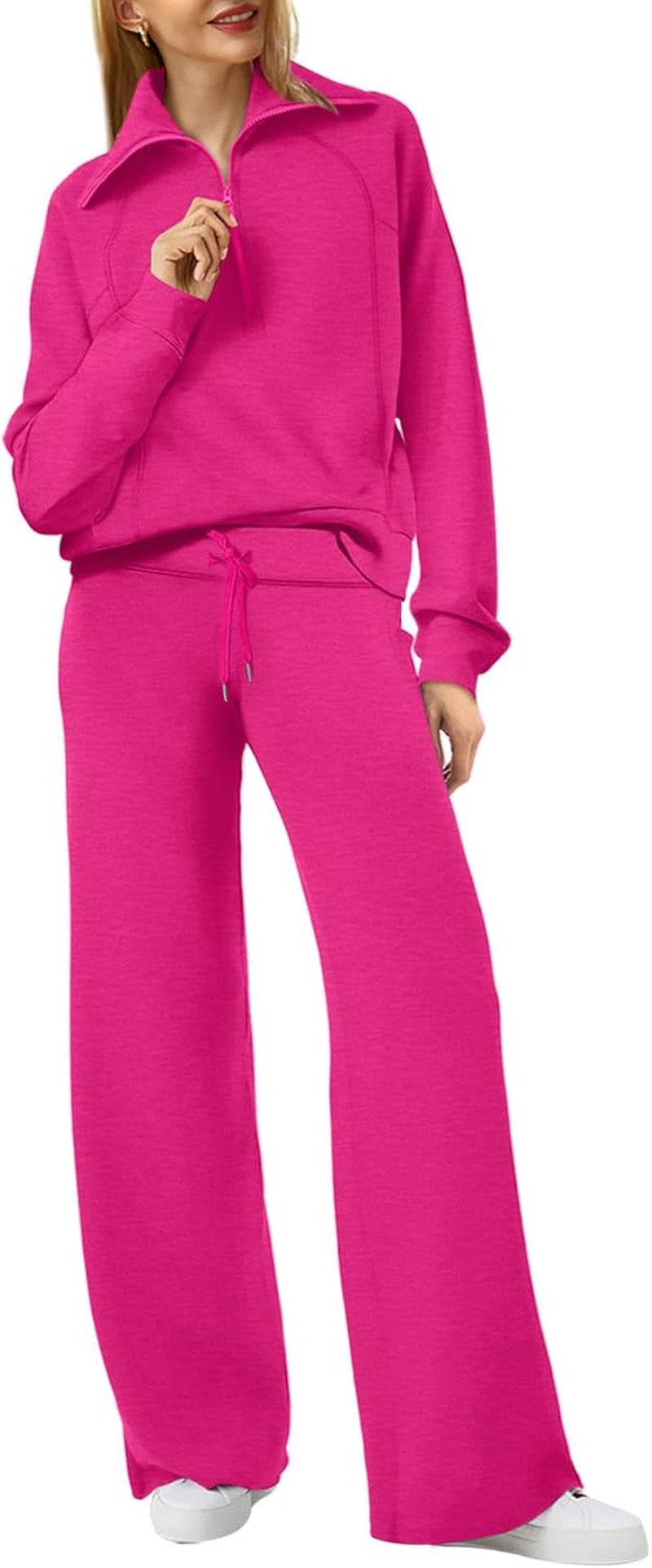 Lounge Sets for Women 2025 Half Zip Sweatshirt and Wide Leg Sweatpant 2 Piece Outfits Sweatsuit Tracksuit
