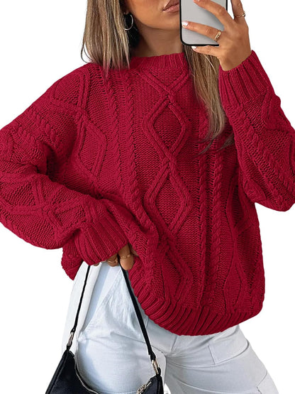 Women'S Oversized Cable Knit Crewneck Sweaters