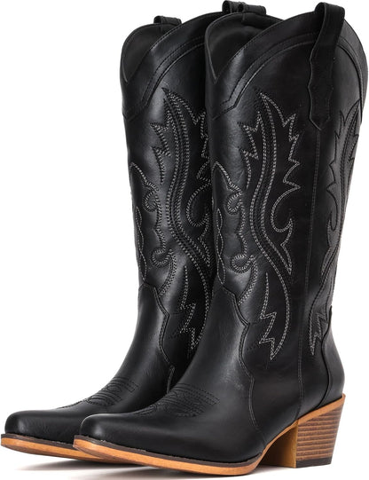 Cowboy Boots for Women Western Cowgirl Boots with Chunky Heel Mid Calf Snip Toe Ideal for Low Insteps