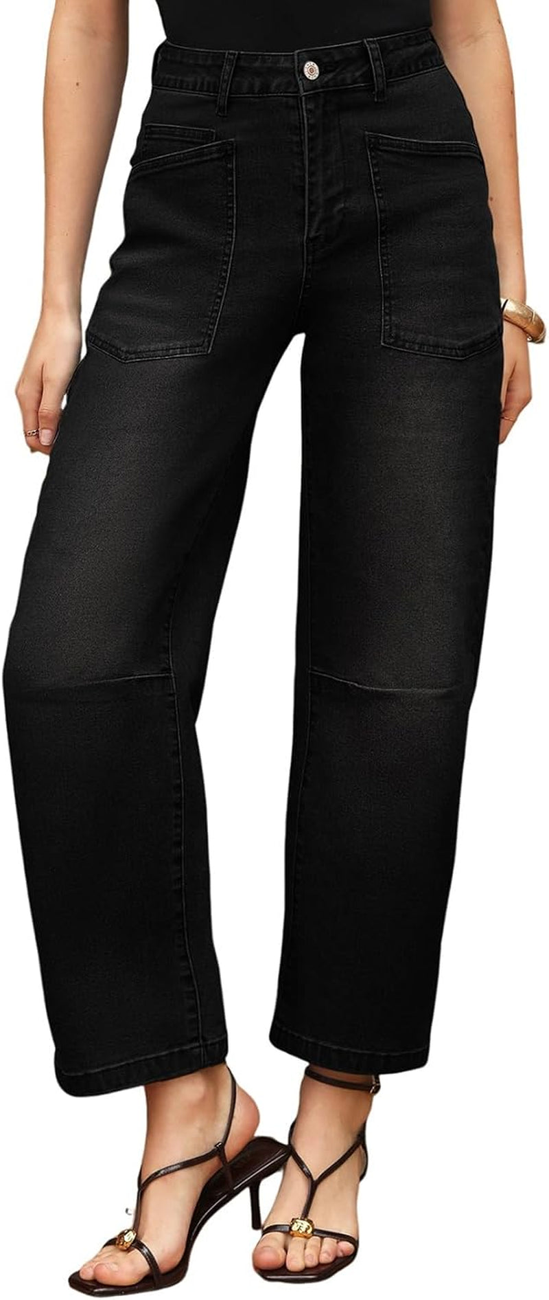 Womens Baggy Barrel Jeans High Waisted Wide Leg Boyfriend Denim Ankle Pants