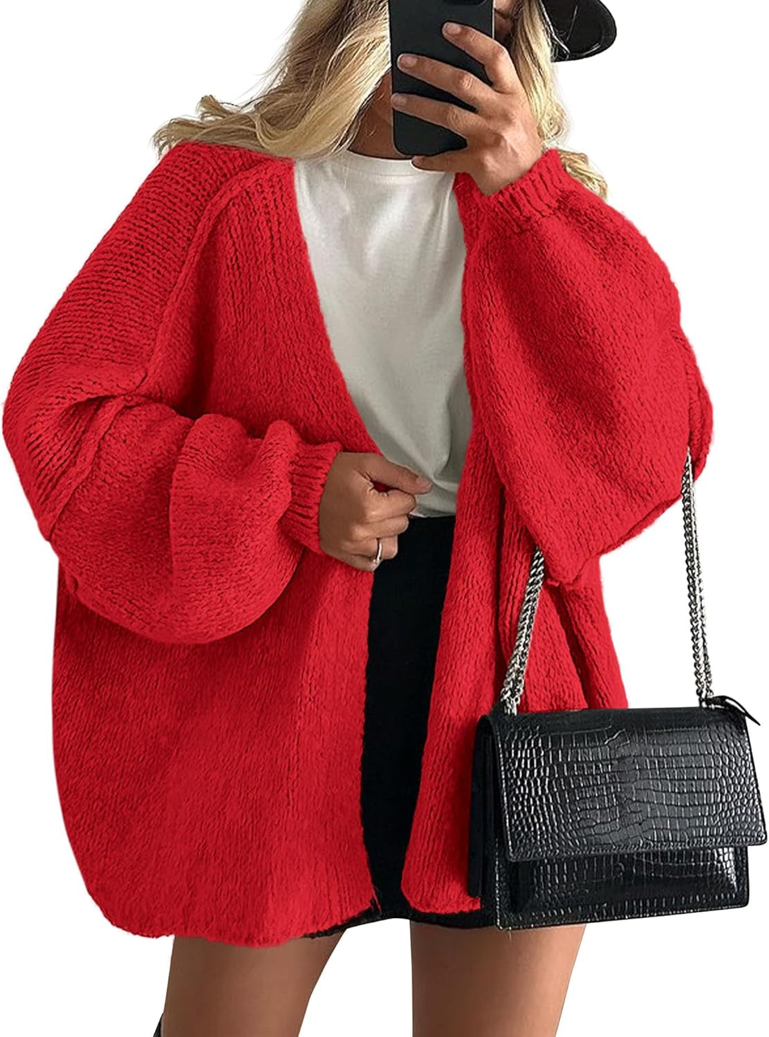 Womens Oversized Cardigan Sweaters 2026 Fall Long Lantern Sleeve Knit Open Front Lightweight Sweater