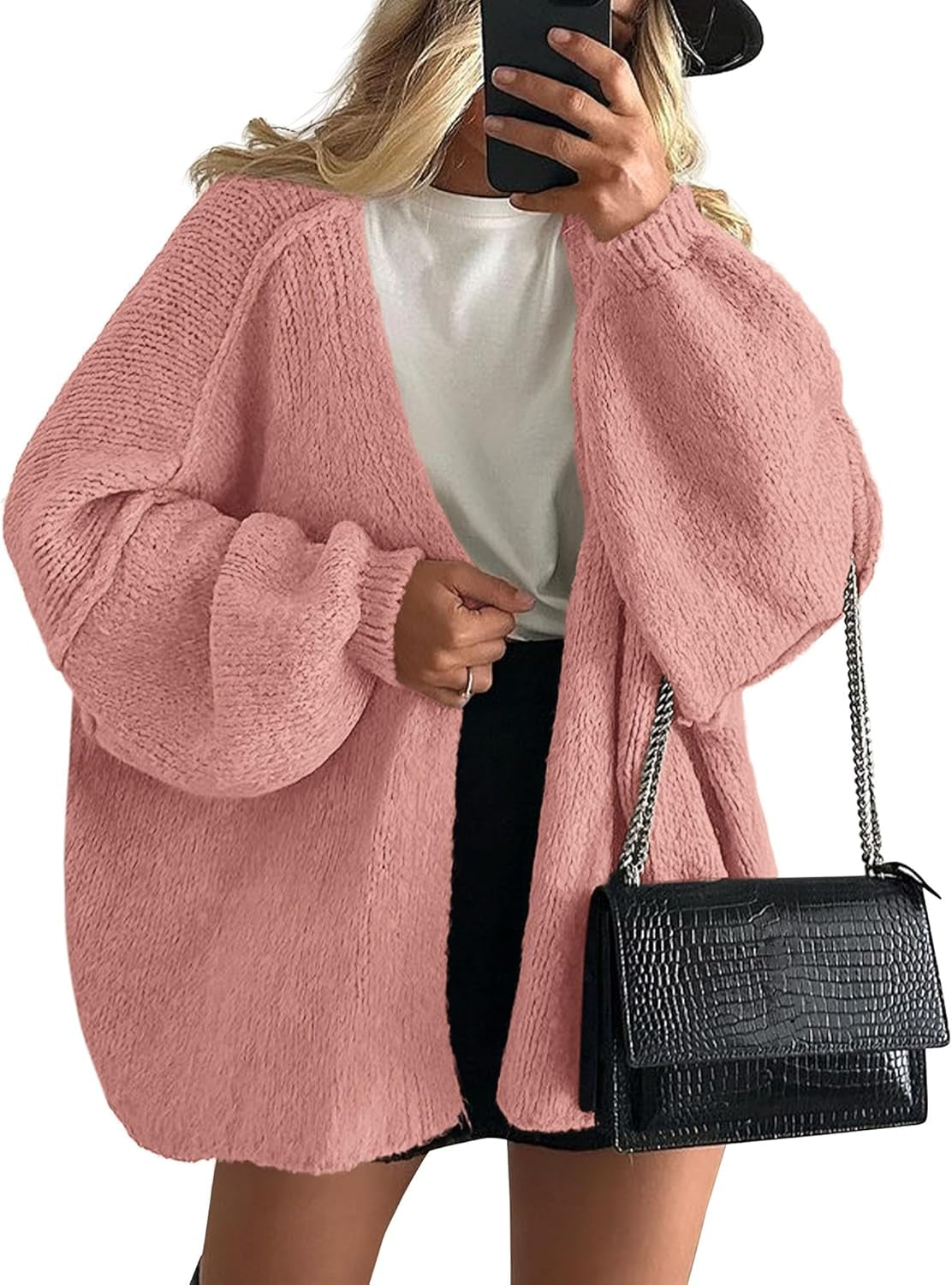 Womens Oversized Cardigan Sweaters 2026 Fall Long Lantern Sleeve Knit Open Front Lightweight Sweater