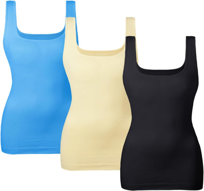 Women'S Tummy Control Shapewear Tank Tops Seamless Square Neck Compression Tops Slimming Body Shaper Camisole