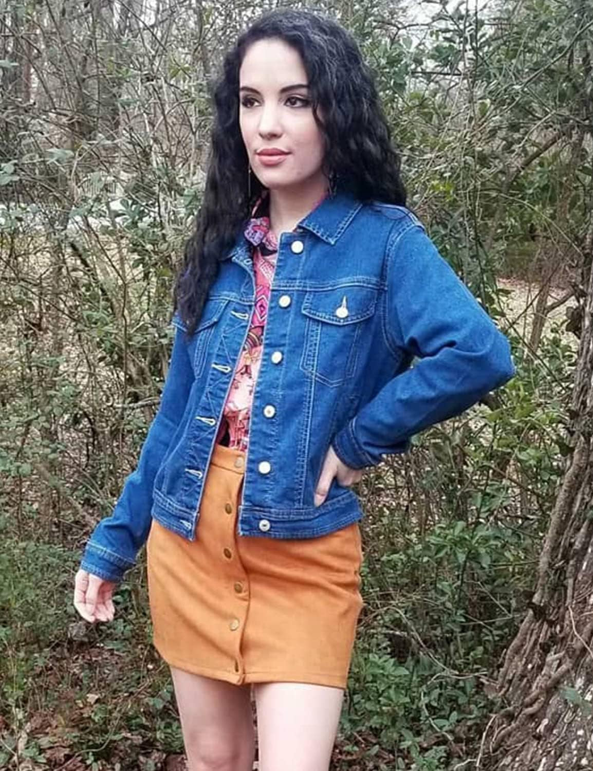 Women'S Basic Button down Long Sleeve Stretchy Jean Trucker Denim Jacket