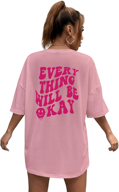 Women'S Oversized T Shirts Graphic Tees Letter Print Casual Trendy Summer Loose Tops