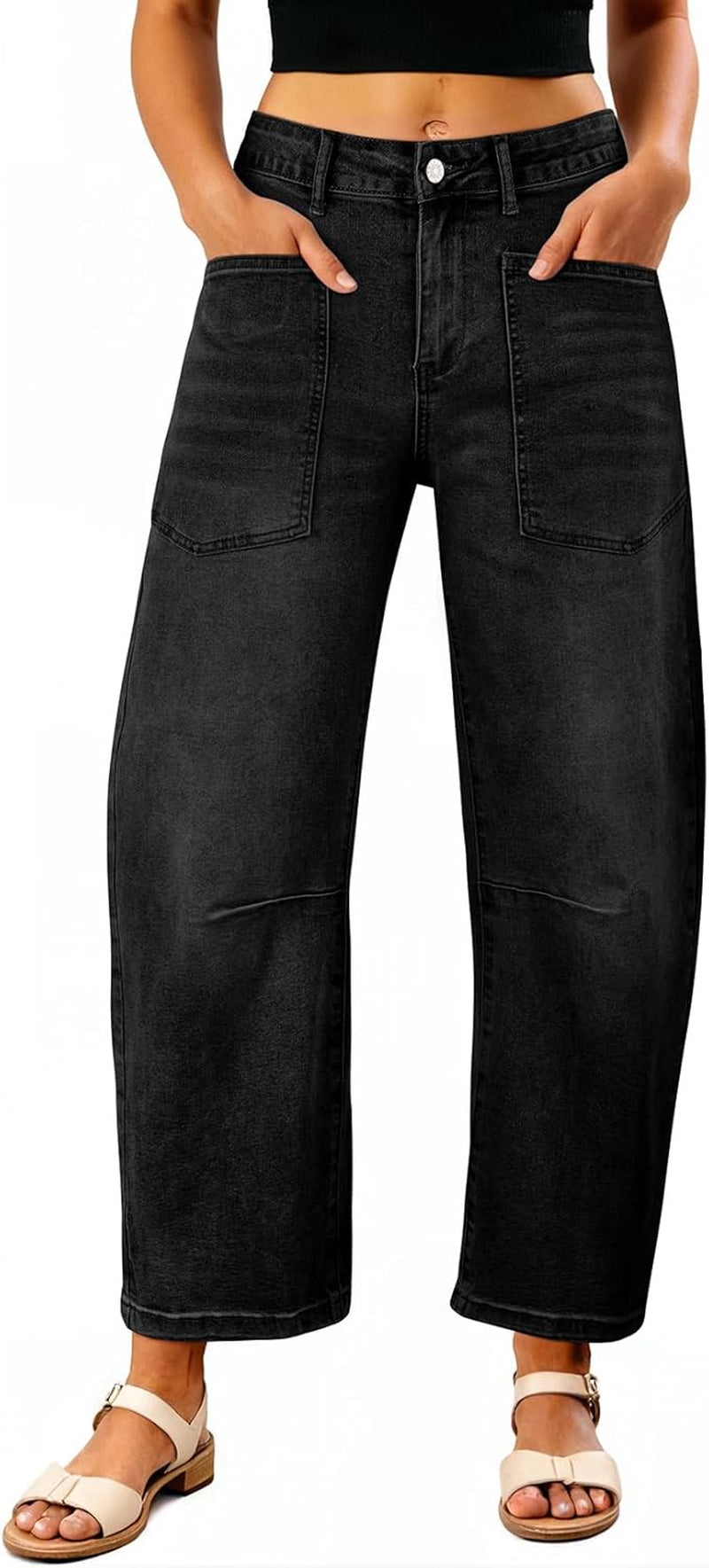 Womens Baggy Barrel Jeans High Waisted Wide Leg Boyfriend Denim Ankle Pants