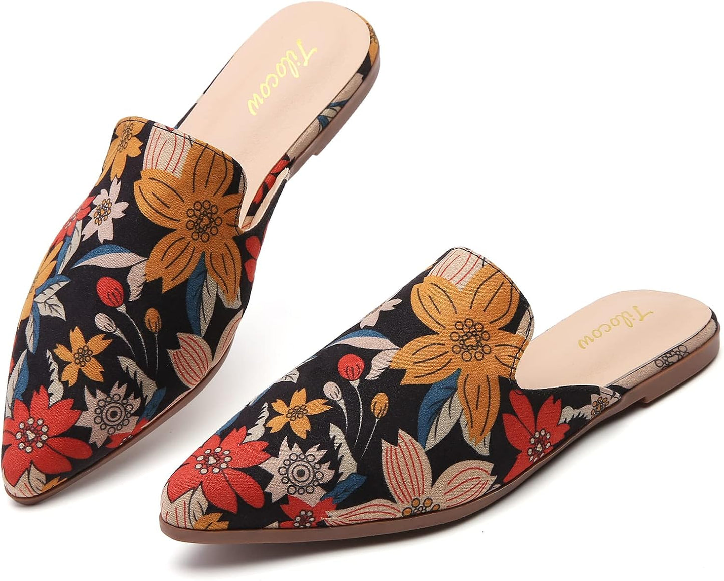 Mules for Woman Comfortable Pointed Toe Backless Loafers Flat Mule Business Casual Shoes Slides Slip On