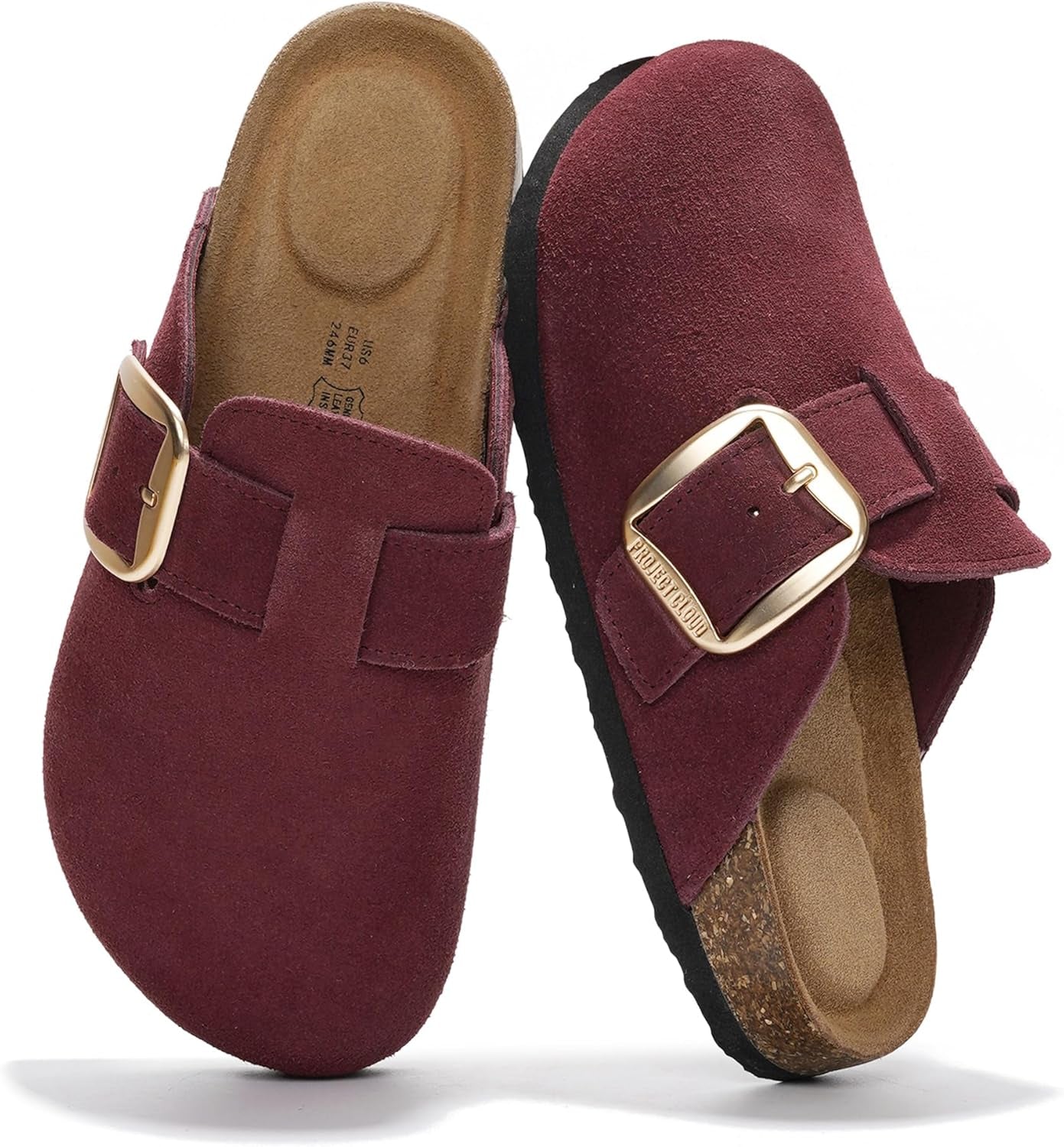 100% Genuine Leather Clogs for Women Shoes - Memory Foam Insole, Non-Slip & Natural Cork Footbed Arch Support Big Buckle Womens Clogs and Mules Footwear (Manchester)