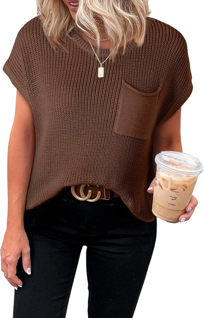 Women'S Casual Short Sleeve Loose Tunic Tops Lightweight Knit Spring Pullover Sweater Blouses