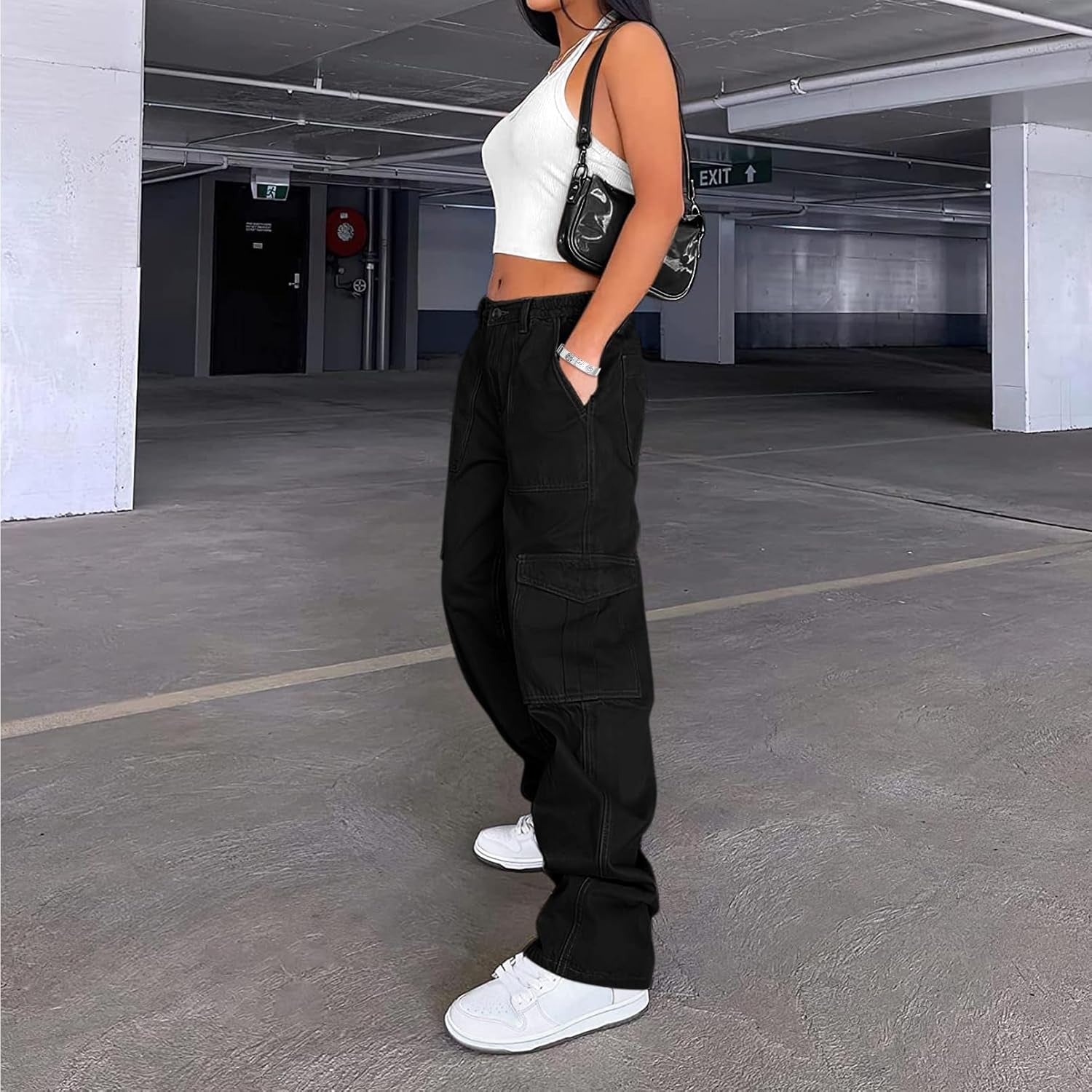 Cargo Pants for Women High Waisted Casual Pants Baggy Stretchy Wide Leg Y2K Streetwear with 6 Pockets
