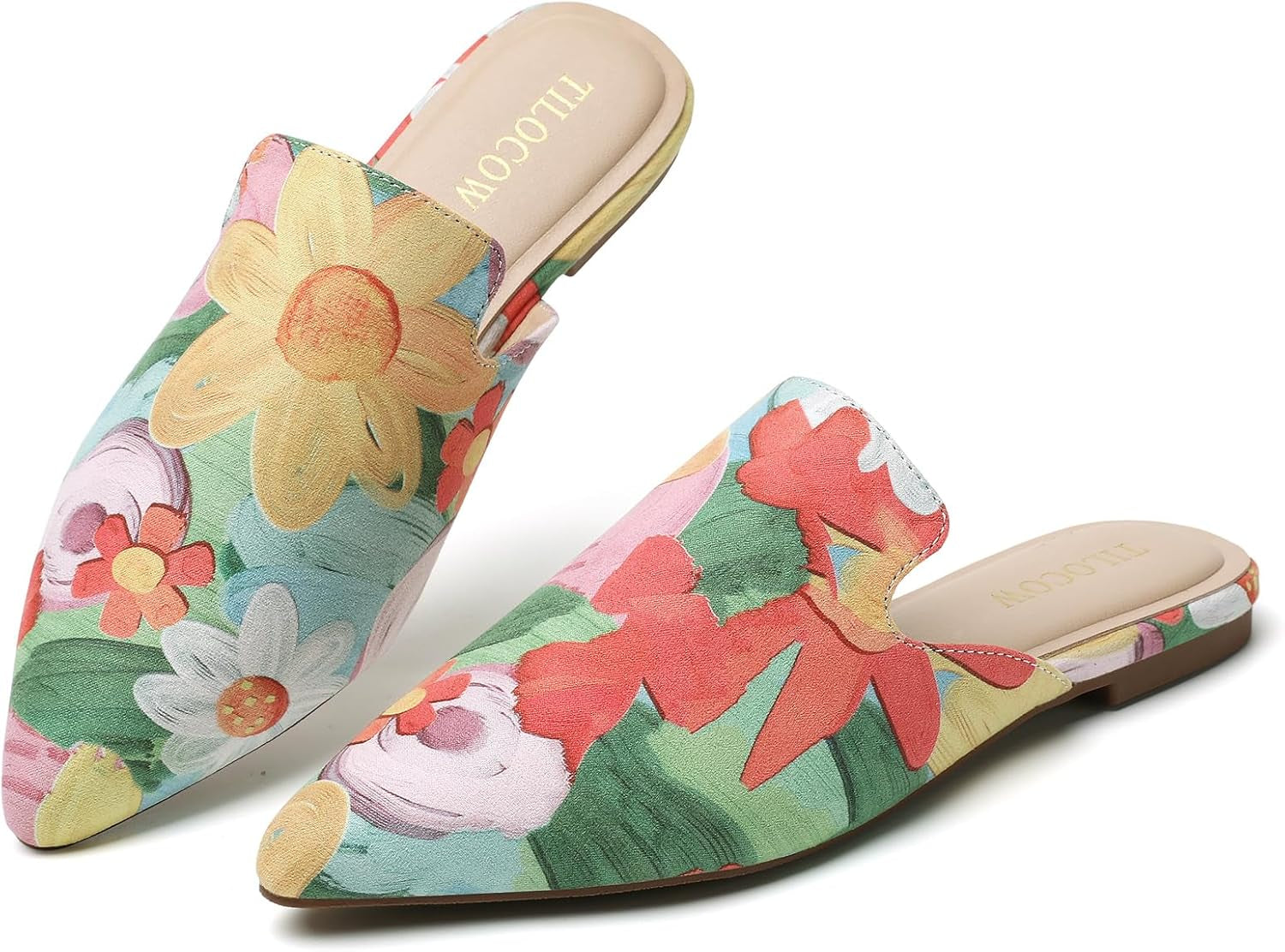 Mules for Woman Comfortable Pointed Toe Backless Loafers Flat Mule Business Casual Shoes Slides Slip On