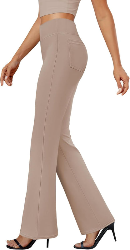 Womens Bootcut Dress Pants Business Casual Work Pants with Pockets High Waist Stretchy Trousers Pull on Office Slacks
