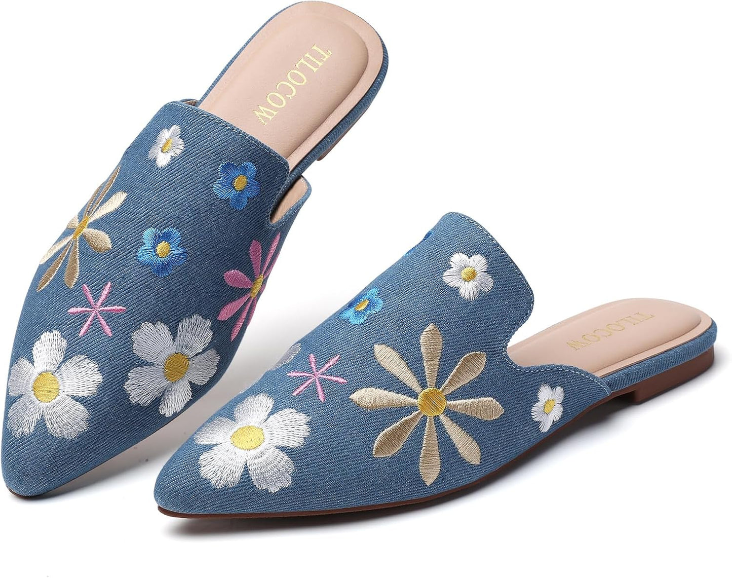 Mules for Woman Comfortable Pointed Toe Backless Loafers Flat Mule Business Casual Shoes Slides Slip On