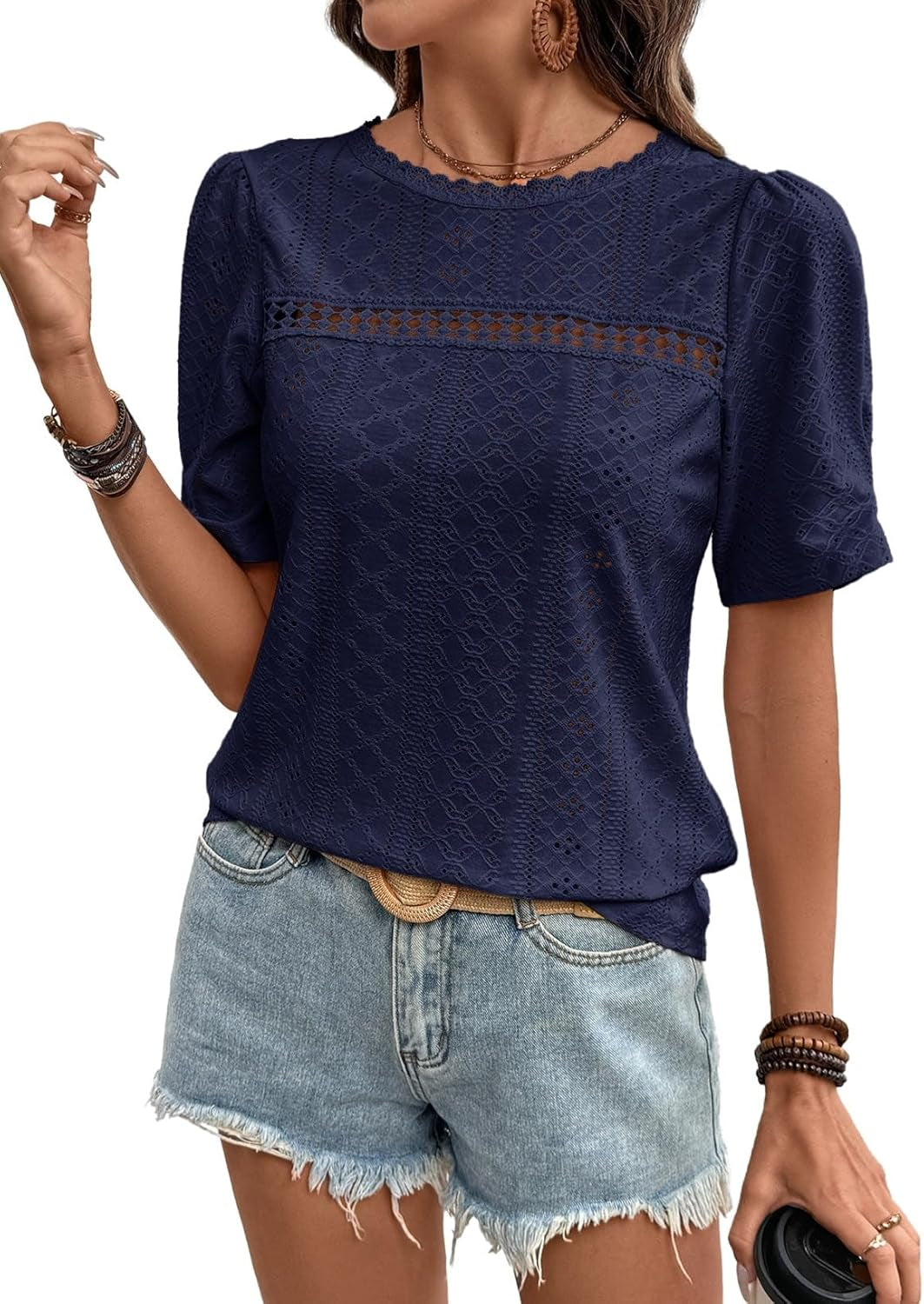 Women'S Shirts Casual 2026 Beach Hollow Out Trendy Casual Summer Tops Vacation Blouses