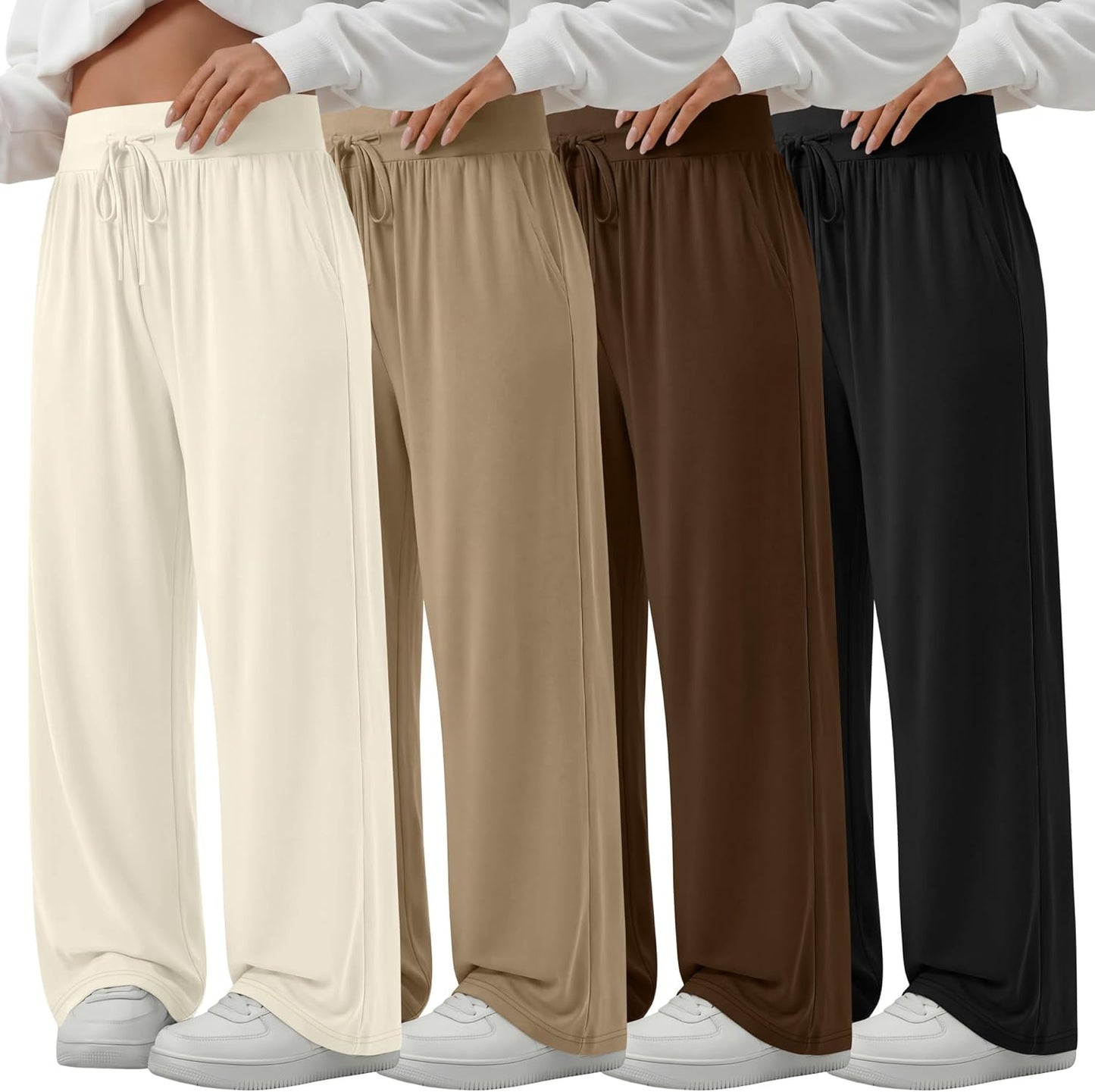 4 Pack Women'S plus Size Lounge Pants Wide Leg Yoga Pants Drawstring Baggy Sweatpants Loose Casual Workout Jogger