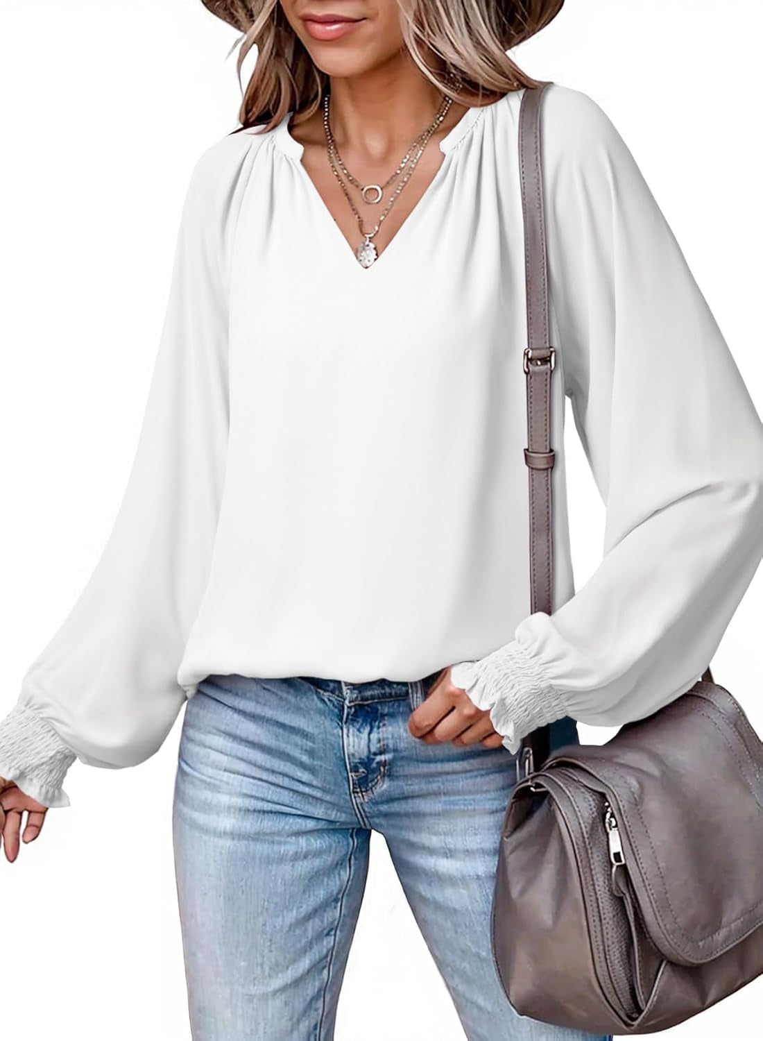 Womens Blouses Dressy Casual Flowy Boho Tops V Neck Long Sleeve Shirts